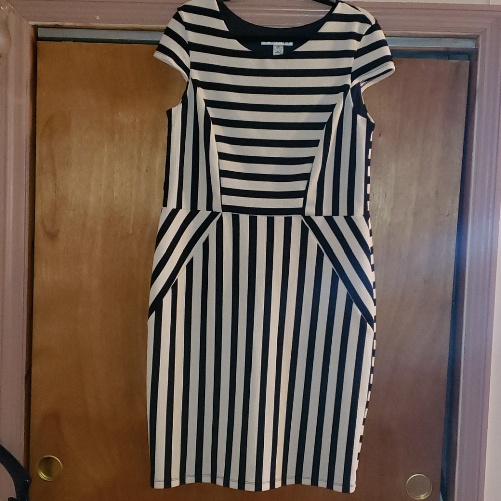 STUDIO Short sleeve navy blue &white  dress - Picture 2 of 6
